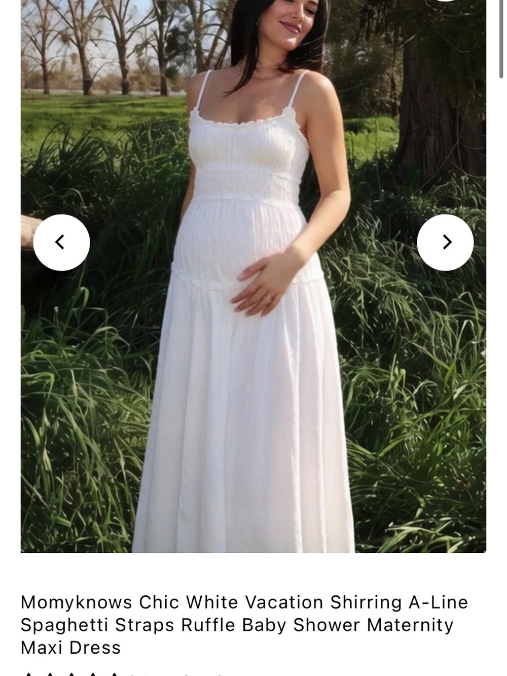 Mommyknows White Shirred Spaghetti-Strap Maternity Maxi Dress